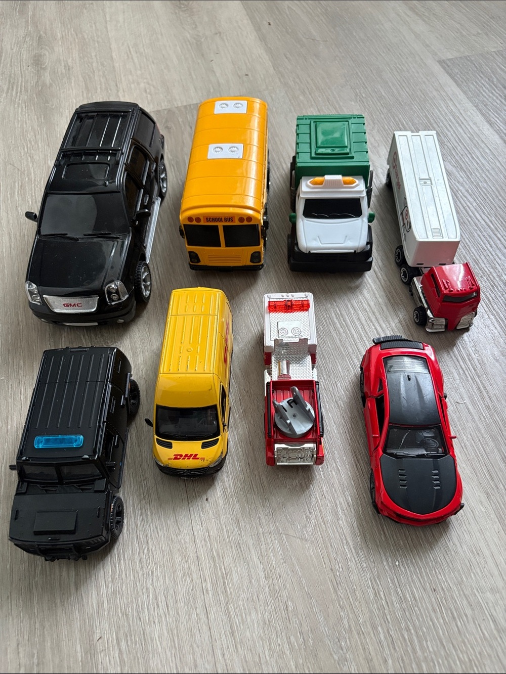 Assorted Kids Toy Vehicles - Yellow School Bus & More